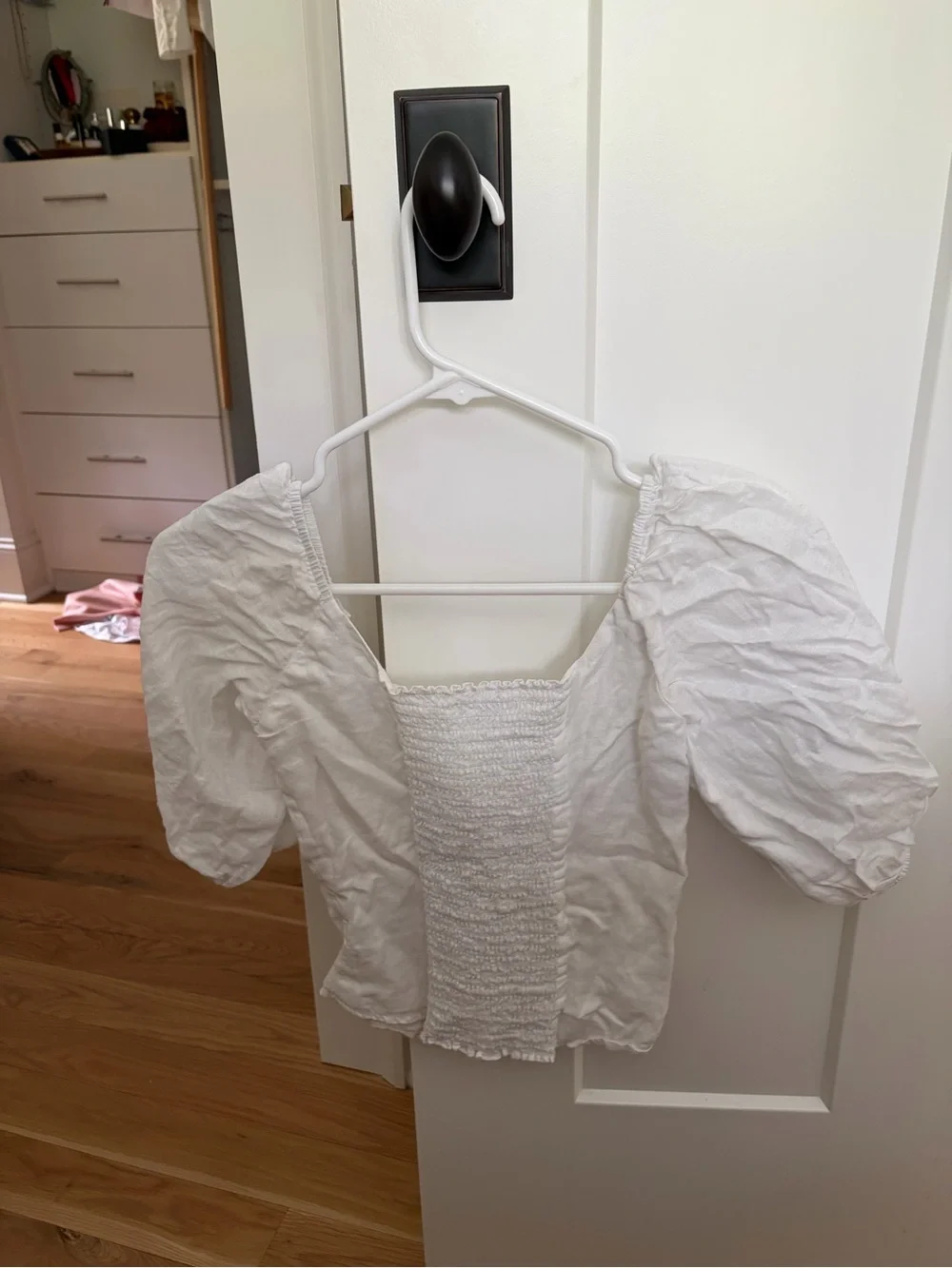 Reformation White Sweetheart Corset Puff-Sleeve Top